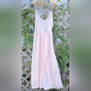 Vintage Pink Satin Lace Floral Petal Full Slip